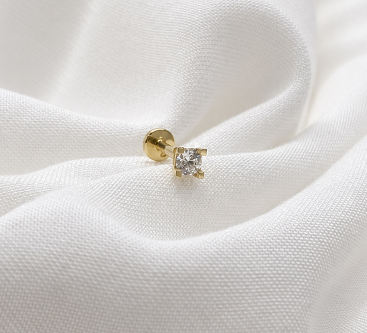 14K sárga arany talpas piercing –  cirkónia kővel