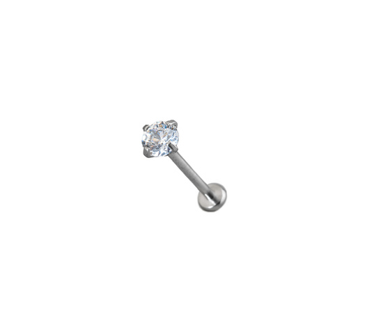 Labret piercing 4mm fehér cirkóniával – 6 mm, orvosi acél