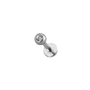 Labret piercing fehér kővel – 8 mm, orvosi acél