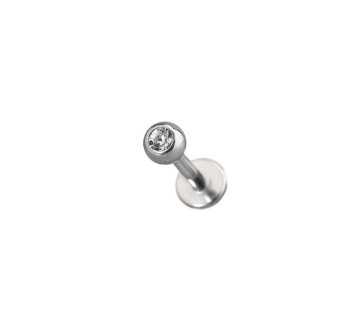 Labret piercing fehér kővel – 8 mm, orvosi acél