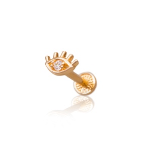 14K sárga arany talpas piercing – „Evil Eye” dizájn cirkónia kővel