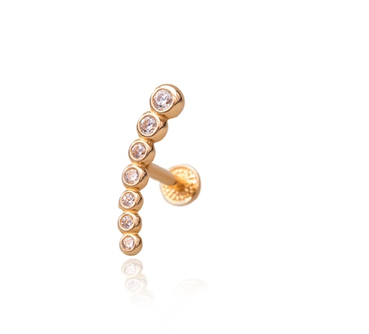 14K sárga arany talpas piercing – íves kialakítás 7 csillogó cirkónia kővel