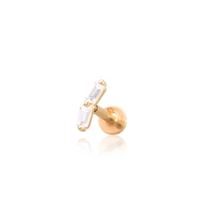 14K sárga arany talpas piercing – két baguette cirkónia kővel