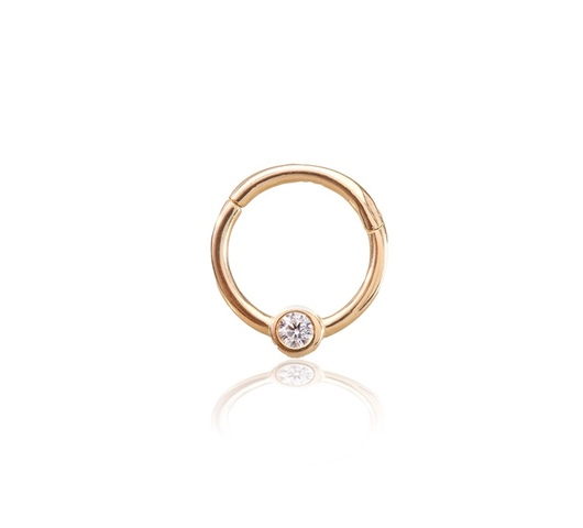 14K sárga arany karika piercing – cirkónia kővel, 8 mm belső átmérő