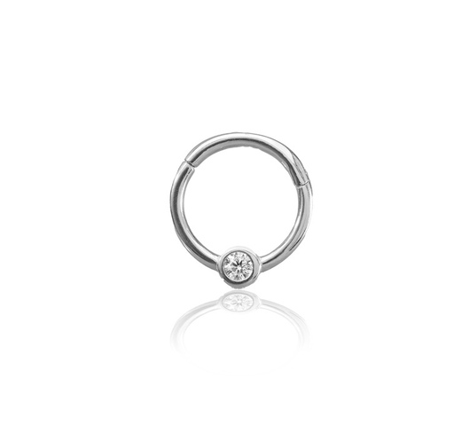 14K fehér arany karika piercing – cirkónia kővel, 8 mm belső átmérő