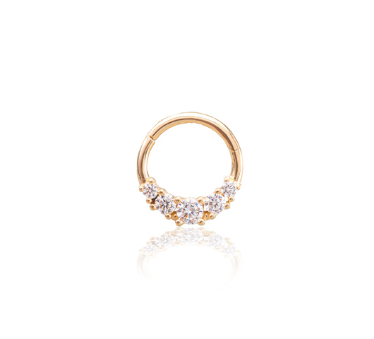 14K sárga arany karika piercing – cirkónia kövekkel díszítve