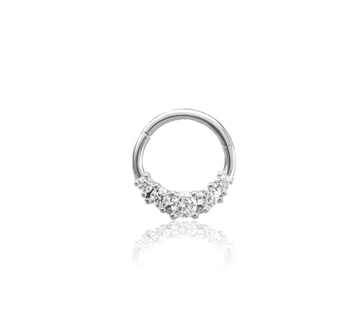 14K fehér arany karika piercing – több cirkónia kővel