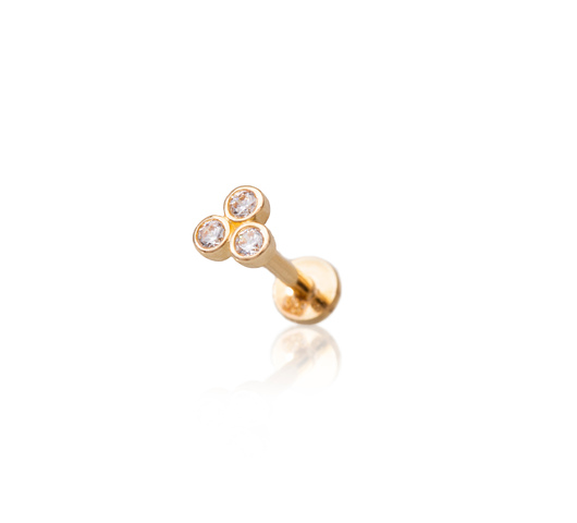 14K sárga arany talpas piercing – három cirkónia kővel