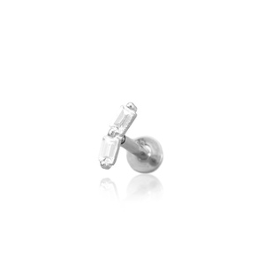 14K fehér arany talpas piercing – két baguette cirkónia kővel