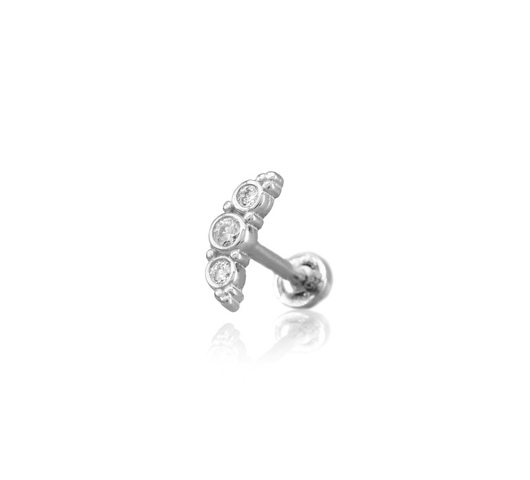 14K fehér arany talpas piercing – íves, cirkóniával díszített
