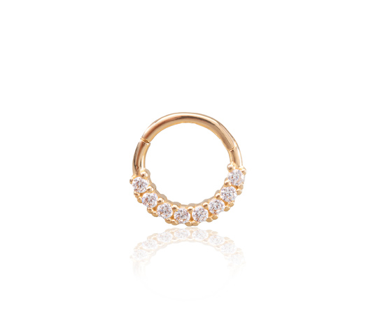 14K sárga arany karika piercing – cirkónia kövekkel kirakott