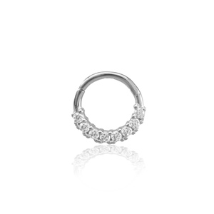 14K fehér arany karika piercing – cirkónia kövekkel kirakott