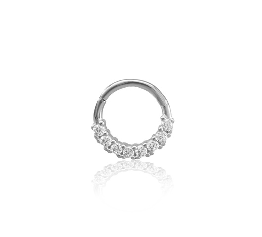 14K fehér arany karika piercing – cirkónia kövekkel kirakott