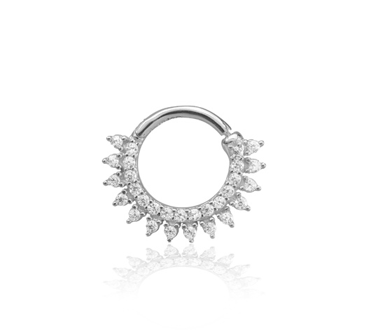 14K fehér arany karika piercing – különleges kialakítás, cirkónia kővel