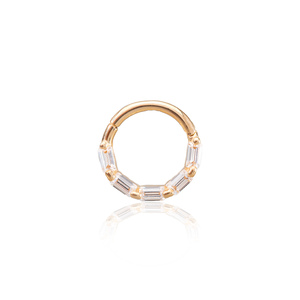 14K sárga arany karika piercing – baguette csiszolású cirkónia kövekkel