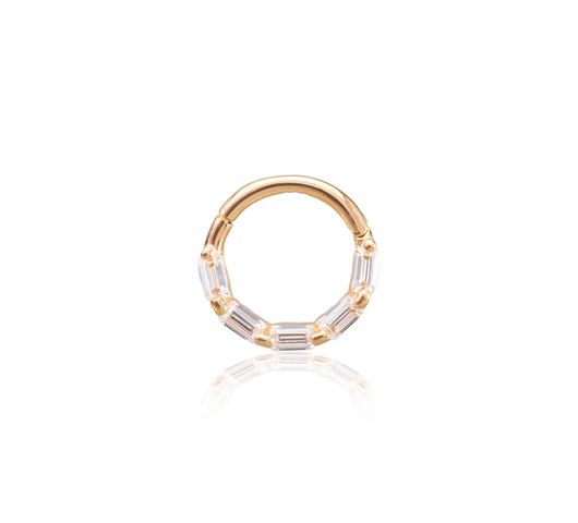14K sárga arany karika piercing – baguette csiszolású cirkónia kövekkel