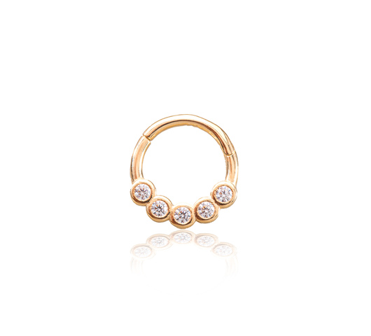 14K sárga arany karika piercing – kör alakú cirkónia kövekkel díszítve