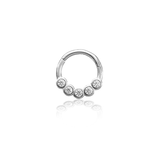 14K fehér arany karika piercing – kör alakú cirkónia kövekkel díszítve