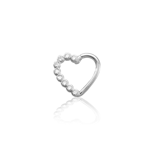 14K fehér arany szív piercing – cirkónia kövekkel díszítve