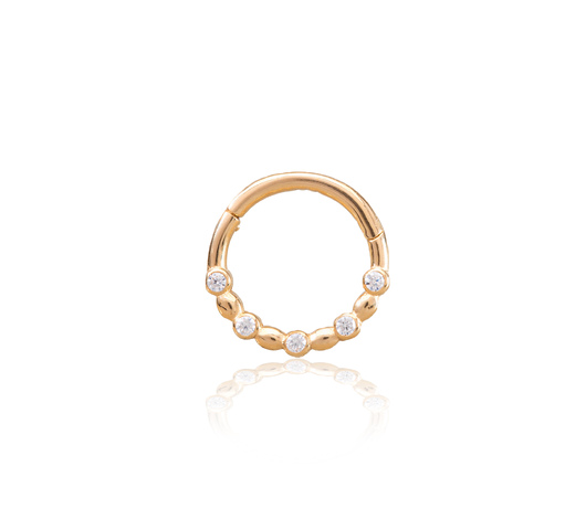 14K sárga arany karika piercing – elegáns cirkónia kő berakással