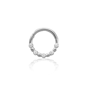 14K fehér arany karika piercing – elegáns cirkónia kő berakással