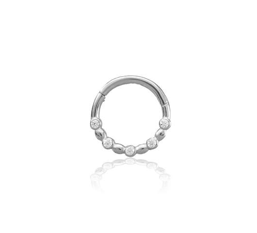 14K fehér arany karika piercing – elegáns cirkónia kő berakással