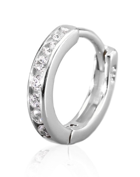 Cirkónia karika fülpiercing – 925 ezüst, 8 mm