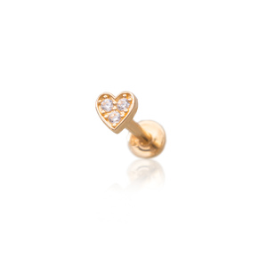 14K arany talpas piercing – szív alakú, cirkónia kövekkel díszítve